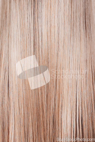 Image of Hair care, blonde and woman with straight hair from the hair salon, cosmetic beauty and natural shine. Color, zoom and model with a hairstyle from a hairdresser for long hair, styling and gloss