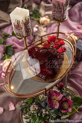 Image of Valentine's day or wedding cake still life