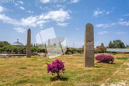 Image of Ancient obelisks in city Aksum, Ethiopia