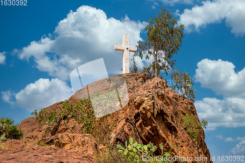 Image of White cross on hil, Aksum Ethiopia