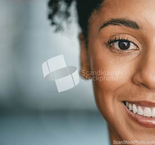 Image of Fitness, portrait or face of black woman at gym ready for training, workout exercise or body wellness. Start, model or healthy girl sports athlete with a happy smile, motivation or focused mindset