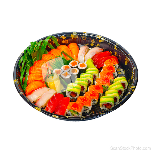 Image of take away sushi express on plastic tray