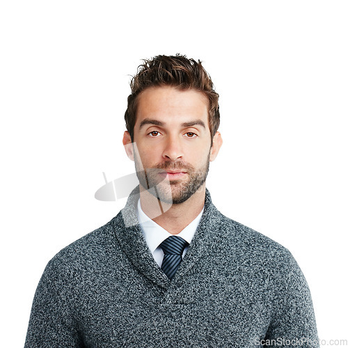 Image of Businessman, focus portrait and leader success for goals management and corporate vision in studio background. Entrepreneur manager, serious face and leadership motivation or target growth mindset