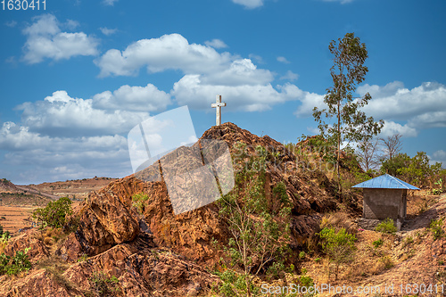 Image of White cross on hil, Aksum Ethiopia