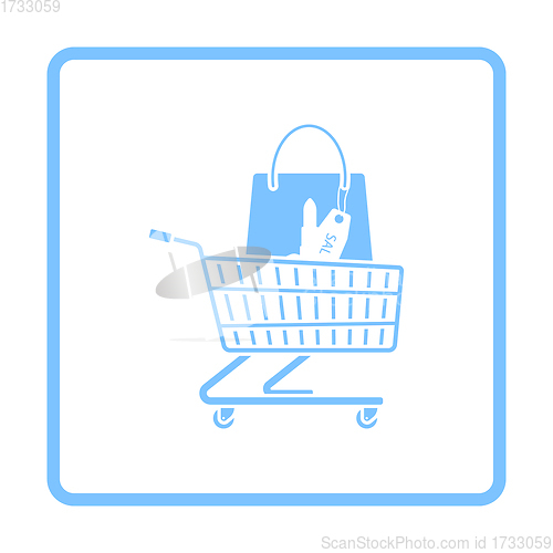 Image of Shopping Cart With Bag Of Cosmetics Icon