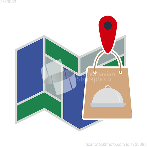Image of Map With Delivery Food Bag Icon