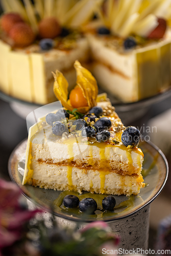 Image of Slice of birthday cake with mascarpone cream