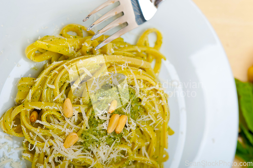 Image of Italian traditional basil pesto pasta ingredients