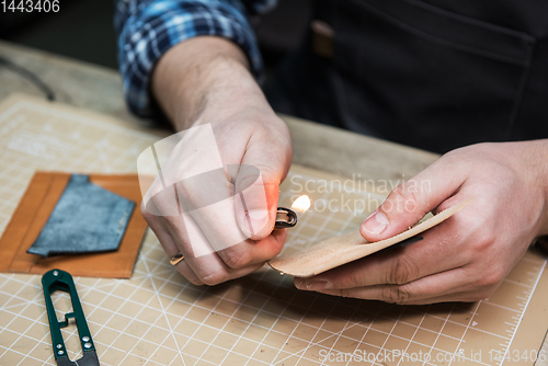 Image of Concept of handmade craft production of leather goods.