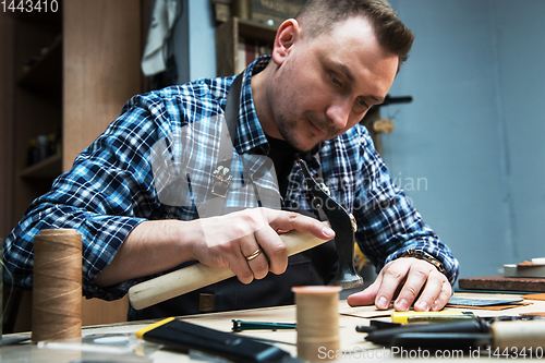 Image of Concept of handmade craft production of leather goods.