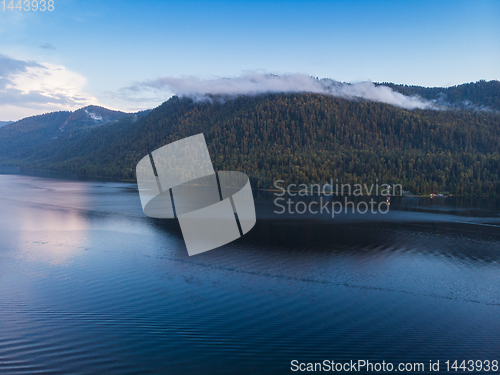 Image of Aerial view on Teletskoye lake in Altai mountains