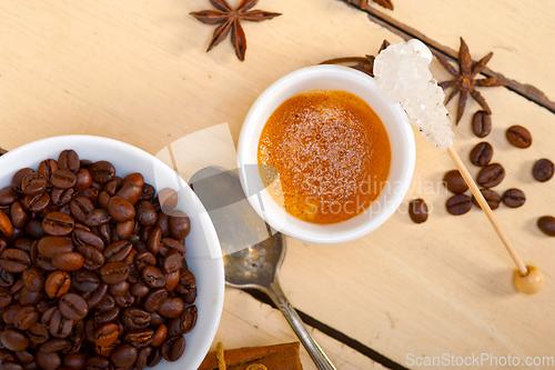 Image of espresso coffee with sugar and spice