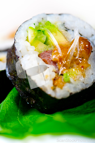 Image of fresh sushi choice combination assortment selection