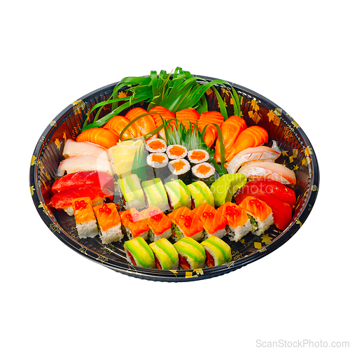 Image of take away sushi express on plastic tray