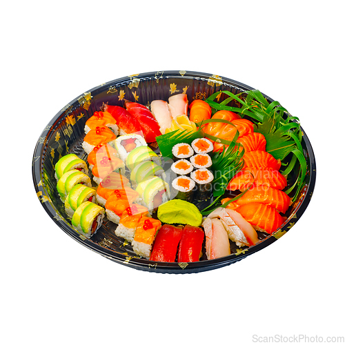 Image of take away sushi express on plastic tray