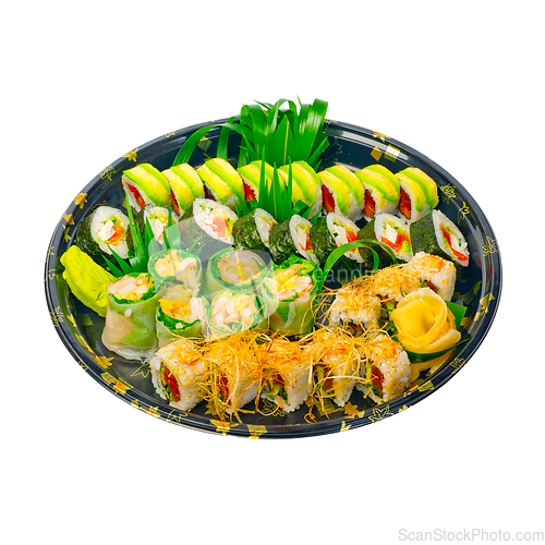 Image of take away sushi express on plastic tray