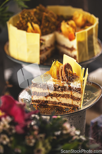 Image of Slice of layered nut cake