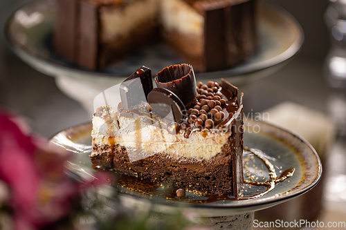 Image of Slice of chocolate cake with mascarpone cream