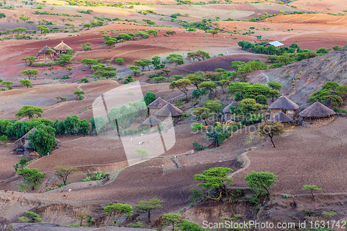 Image of mountain landscape with houses, Ethiopia