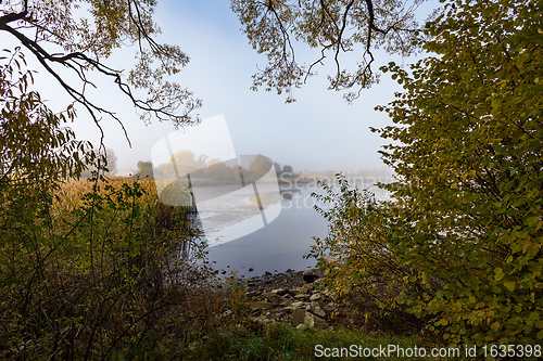 Image of The cool autumn morning at the pond