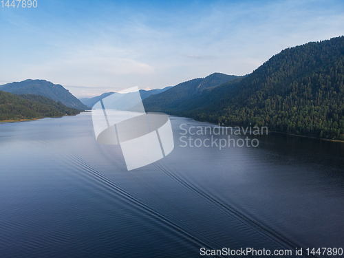 Image of Aerial view on Teletskoye lake in Altai mountains