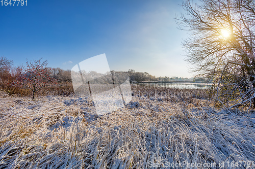 Image of The cool autumn morning at the pond