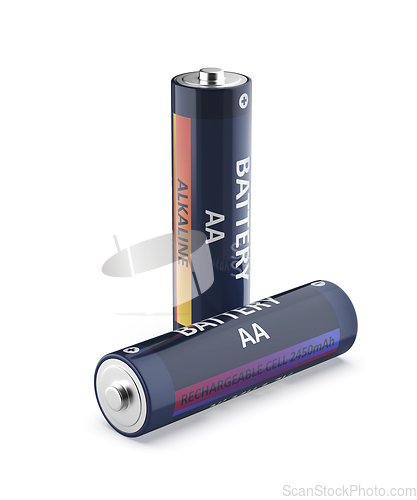 Image of Alkaline and Ni-MH rechargeable AA size batteries