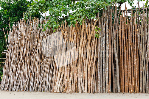 Image of wooden poles for home construction in Madagascar