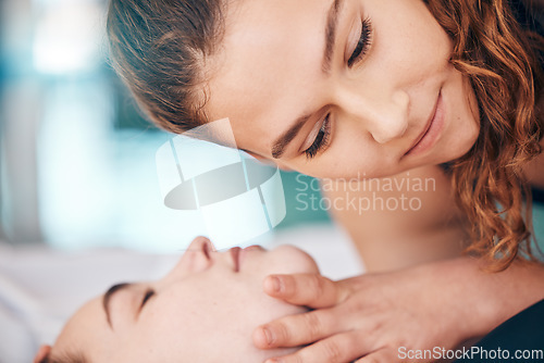 Image of Pool, lifeguard listening to breath and cpr on drowning victim, emergency first aid training on woman for safety. Swimming, teaching and learning life saving technique to help at water sports event.