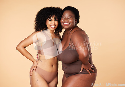 Image of Body positivity, beauty women and isolated on studio background in skincare, self love and empowerment. Underwear, lingerie and diversity black people or international model with inclusion portrait