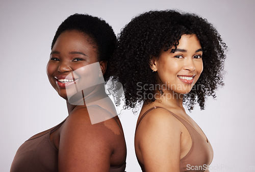 Image of Beauty, diversity and portrait of women for skincare, wellness and body positivity on white background. Spa aesthetic, self love and face of happy girls for luxury cosmetics, makeup and natural glow