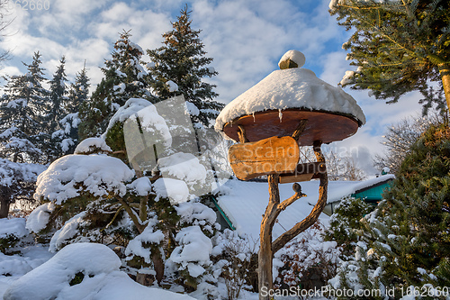 Image of beautiful signpost in winter garden