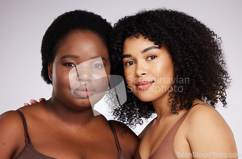 Image of Beauty, skincare and portrait of African women for wellness, facial treatment and dermatology in studio. Spa aesthetic, self love and face of girl models for luxury cosmetics, makeup and natural glow