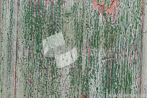 Image of green peeled off paint on wood