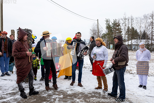 Image of People attend the Slavic Carnival Masopust