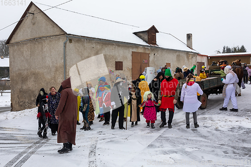 Image of People attend the Slavic Carnival Masopust