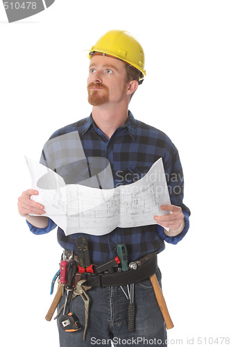 Image of construction worker wonderfully looking up