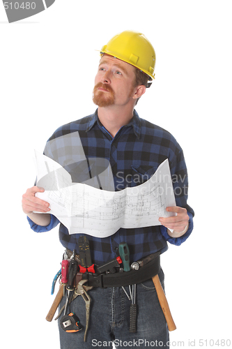 Image of construction worker wonderfully looking up