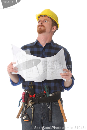 Image of construction worker wonderfully looking up