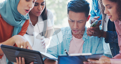 Image of Multitasking, busy and rush with a business asian man feeling overwhelmed by work tasks, deadlines or team pressure. Documents, phone or signature with a male manager juggling the demand of employees