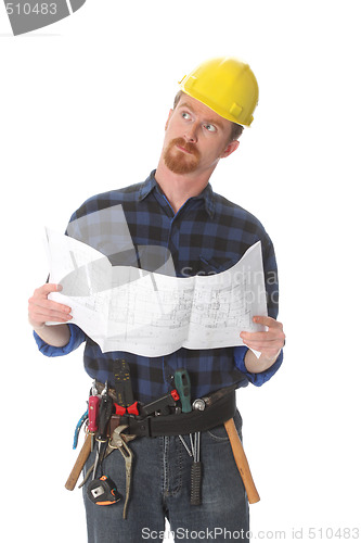 Image of construction worker wonderfully looking up 