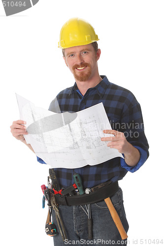 Image of construction worker with architectural plans 