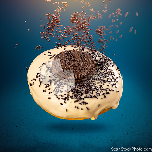 Image of Flying donuts with glaze