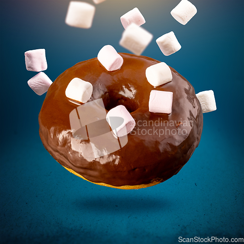 Image of Flying chocolate glazed doughnut