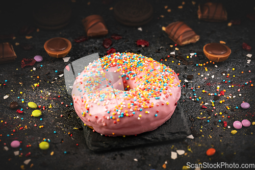 Image of Still life of pink donut