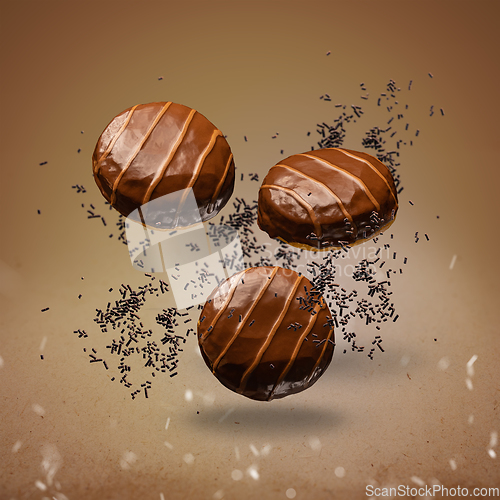 Image of Flying doughnuts with chocolate glaze