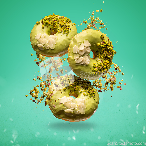 Image of Flying glazed donuts