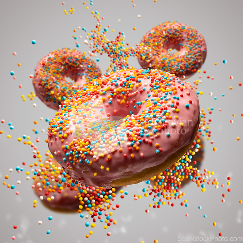 Image of Flying sweet donuts with sprinkels