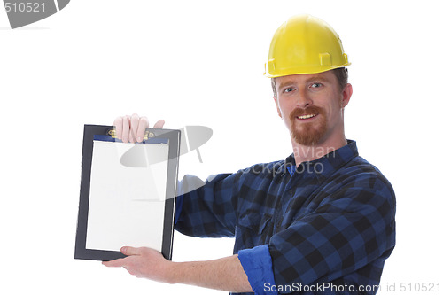 Image of construction worker with documents
