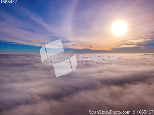 Image of Aerial photo above the fog or white clouds